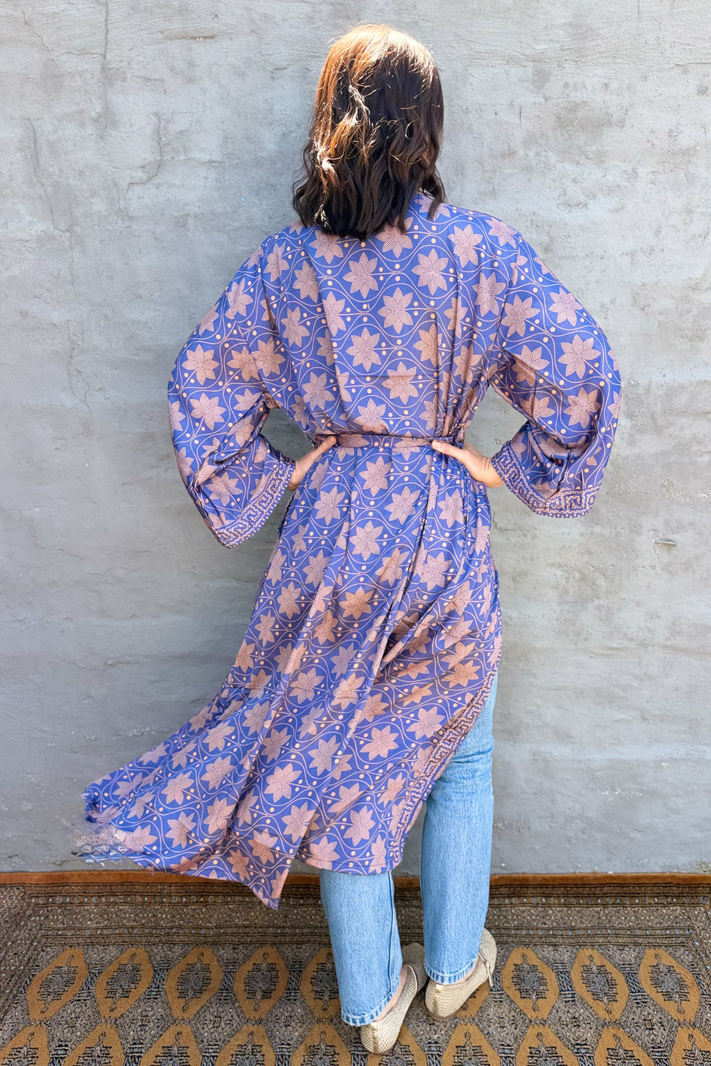 Upcycled Silk Sari Kimono In Star Sapphire
