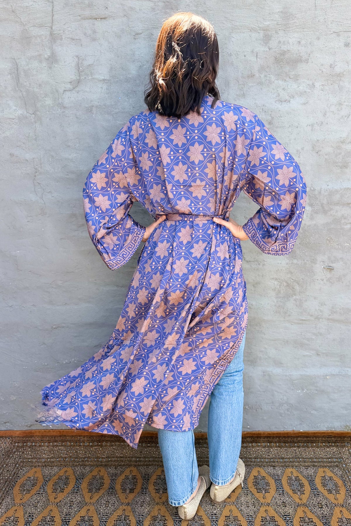 Upcycled Silk Sari Kimono In Star Sapphire