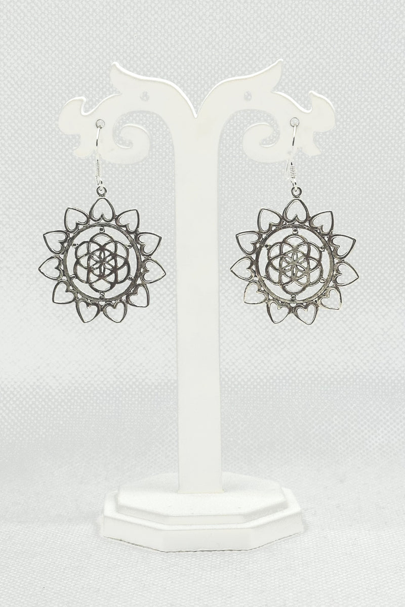 Sterling Silver Heart Mandala Danglers