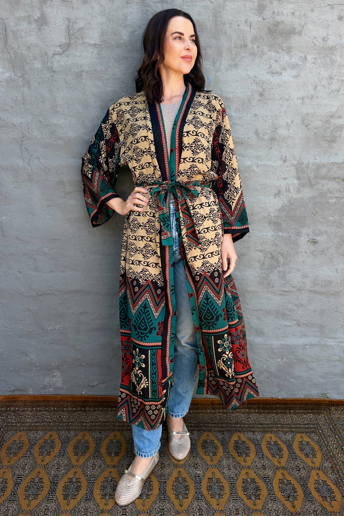 Upcycled Silk Sari Kimono In Golden Night