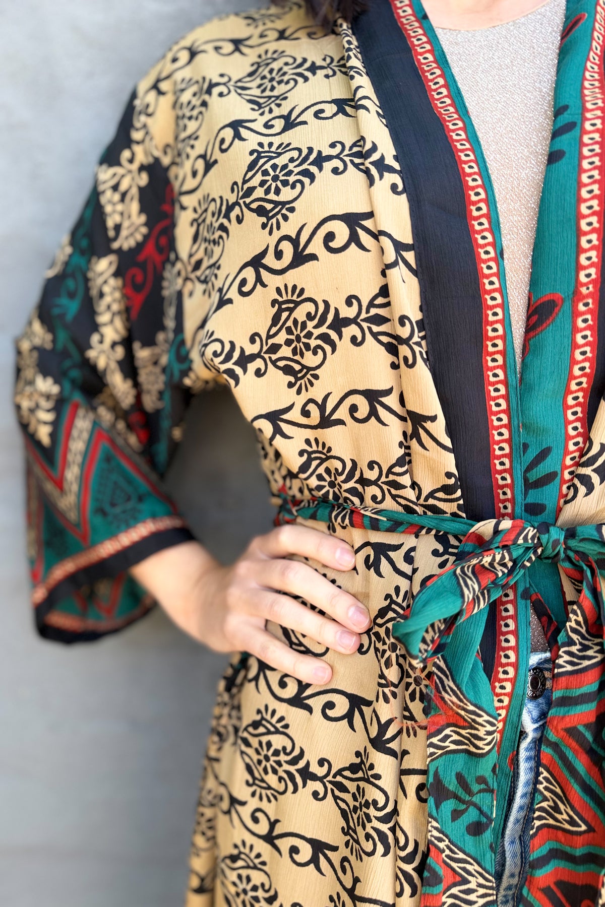 Upcycled Silk Sari Kimono In Golden Night