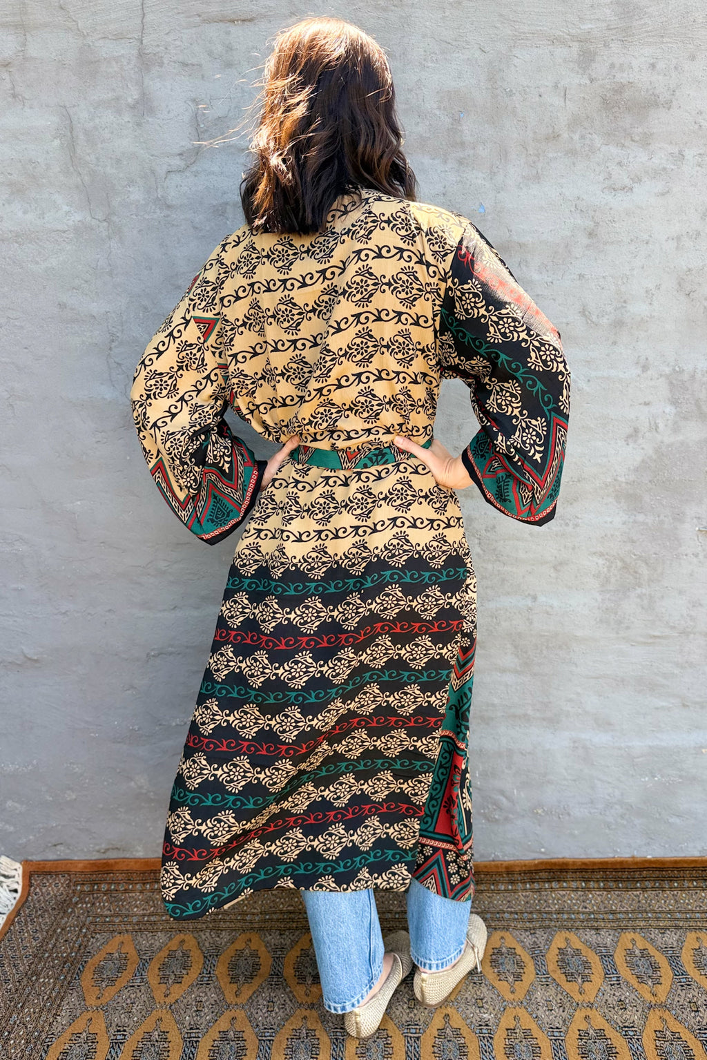 Upcycled Silk Sari Kimono In Golden Night