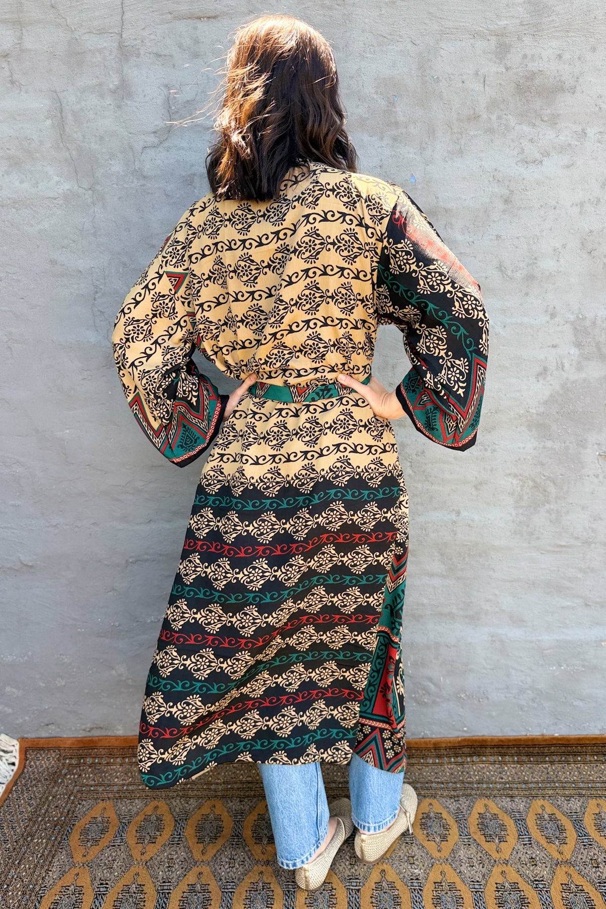 Upcycled Silk Sari Kimono In Golden Night