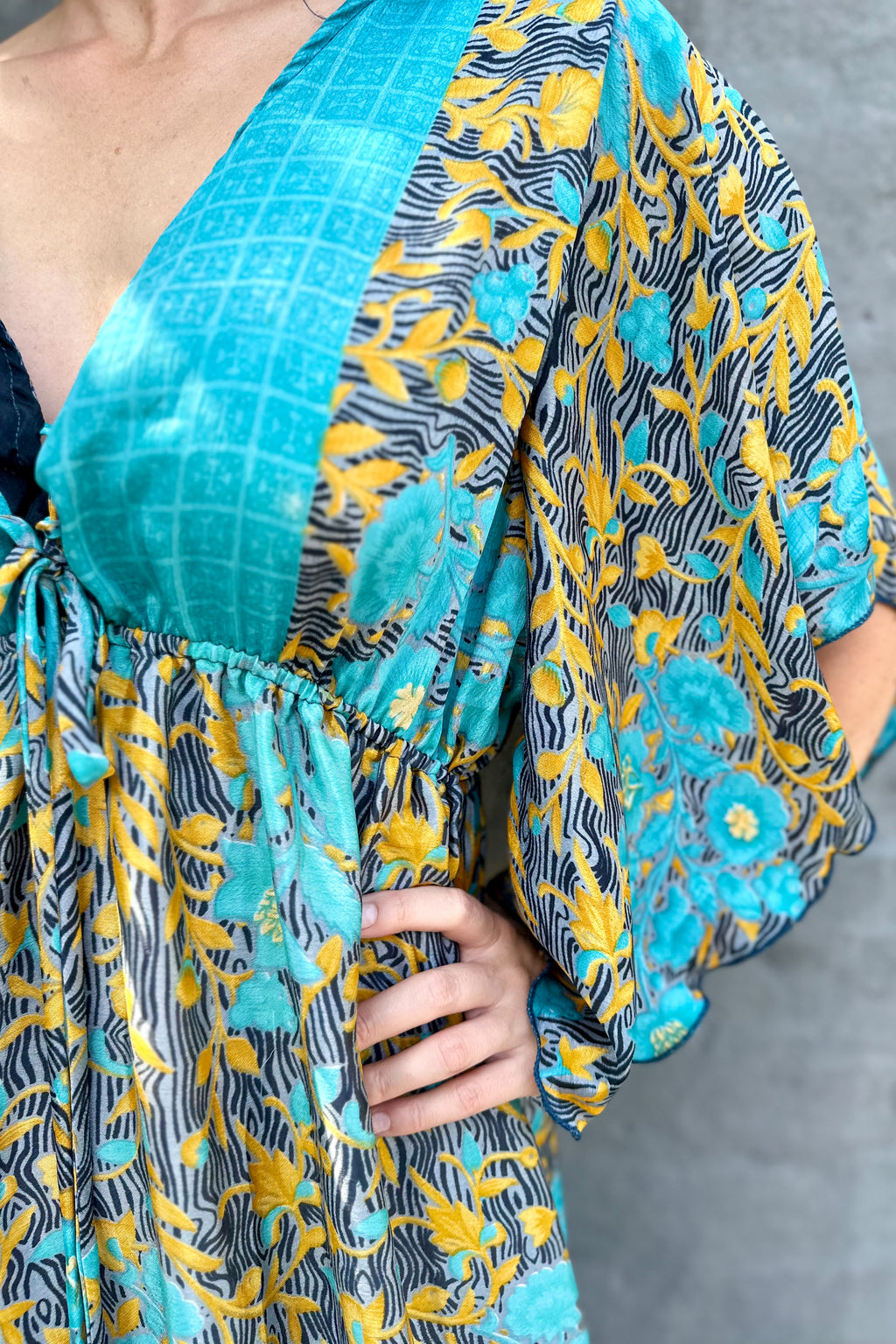 Aurora Dress In Gold & Turquoise Vine
