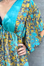 Aurora Dress In Gold & Turquoise Vine