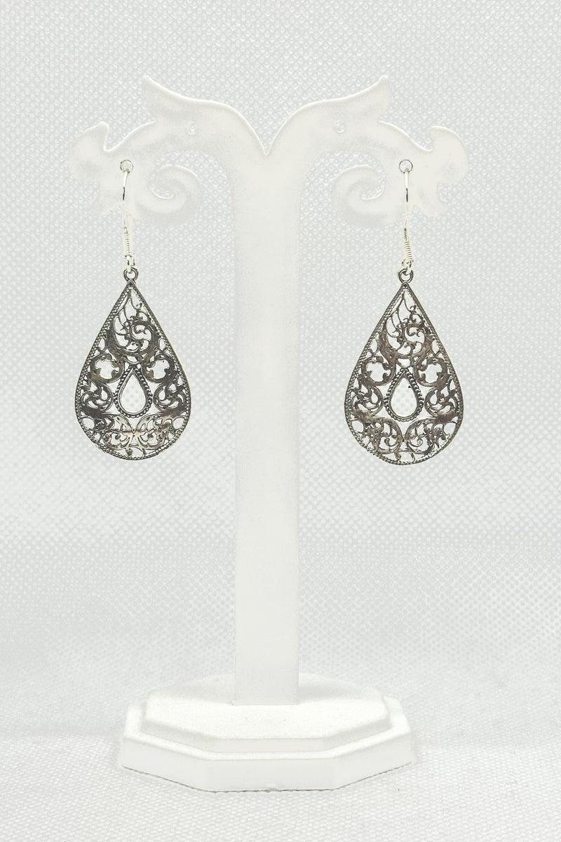 Sterling Silver Filigree Teardrop Danglers