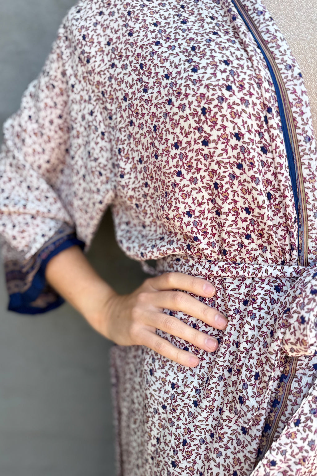 Upcycled Silk Sari Kimono In Liberty Navy