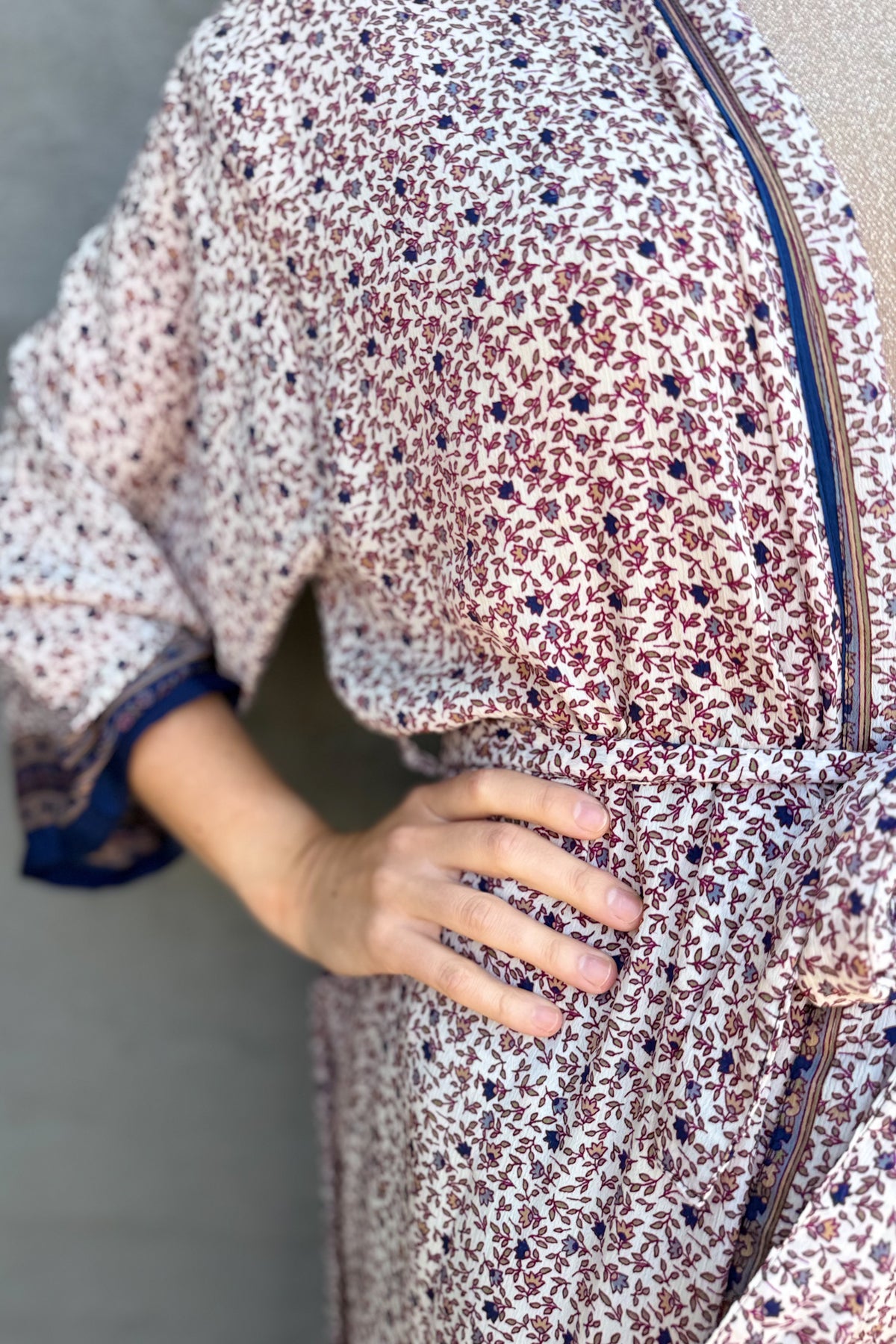 Upcycled Silk Sari Kimono In Liberty Navy