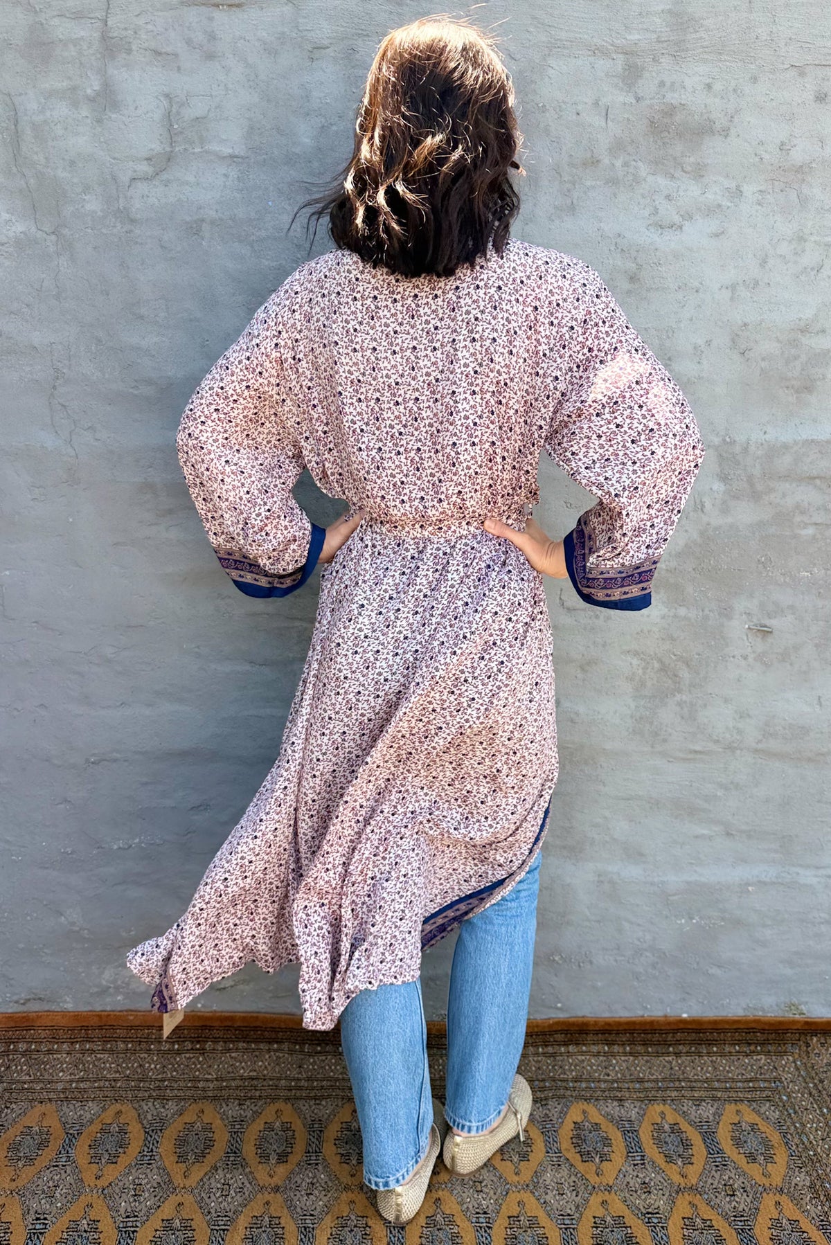 Upcycled Silk Sari Kimono In Liberty Navy