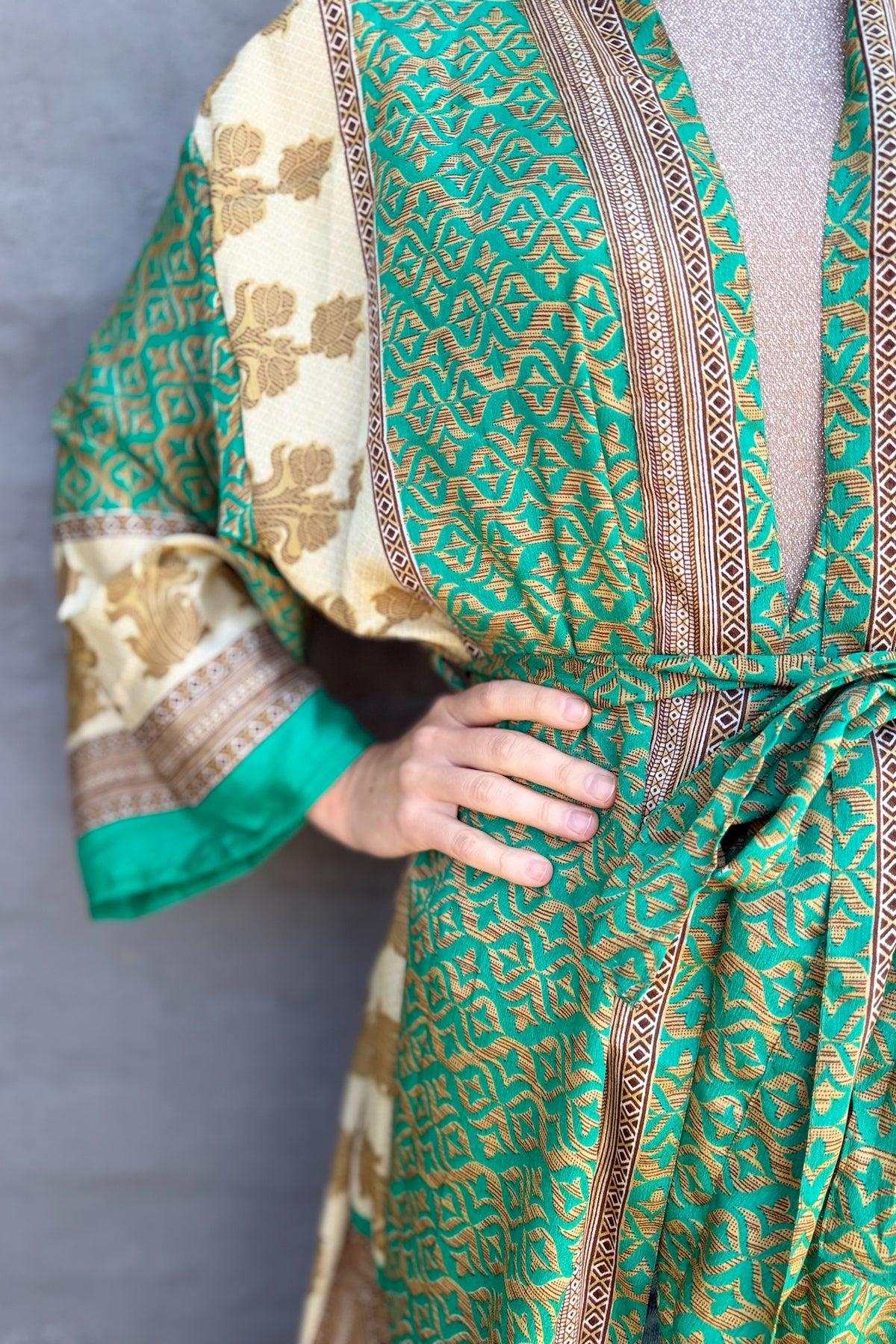 Upcycled Silk Sari Kimono In Golden Apple