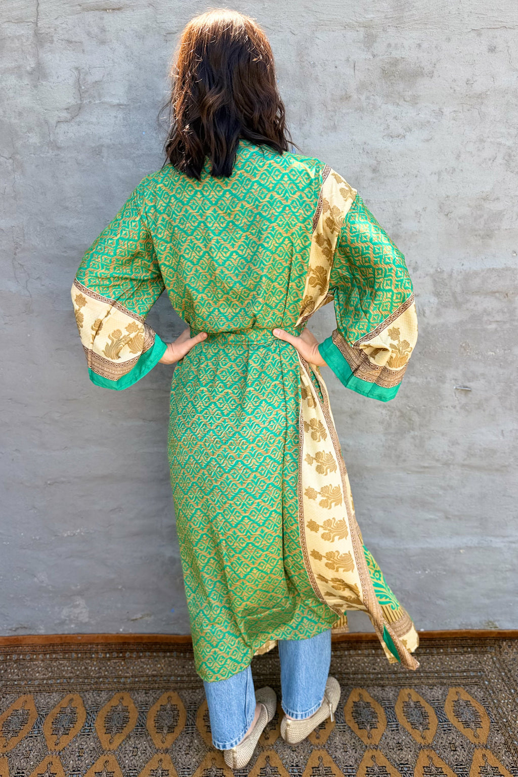 Upcycled Silk Sari Kimono In Golden Apple
