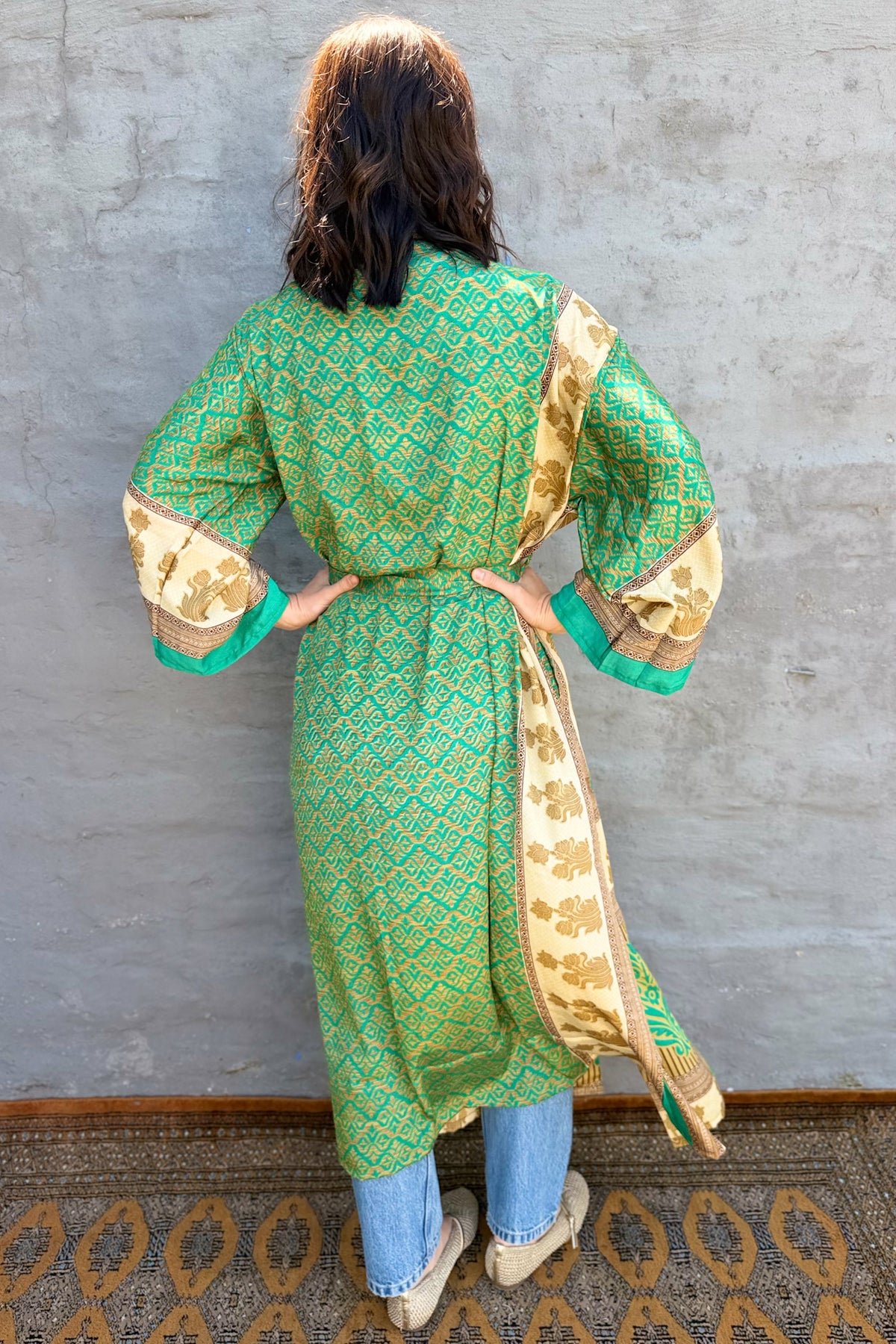 Upcycled Silk Sari Kimono In Golden Apple