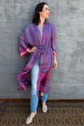Upcycled Silk Sari Kimono In Pink Peacock