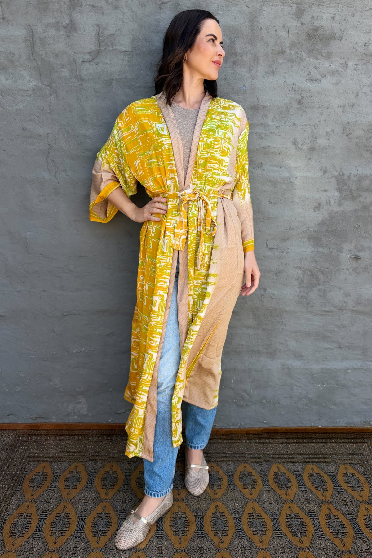Upcycled Silk Sari Kimono In Golden Citrus