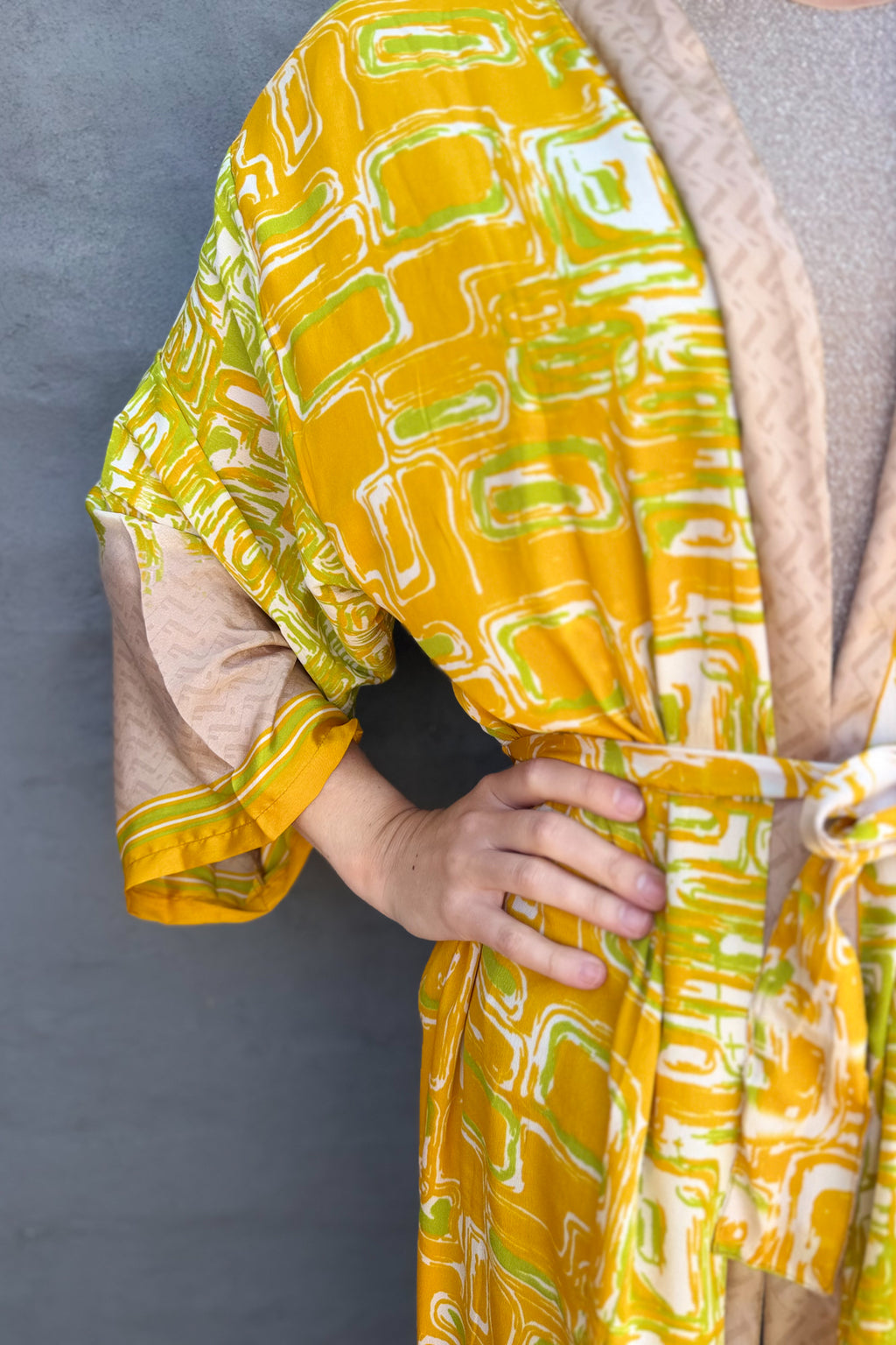 Upcycled Silk Sari Kimono In Golden Citrus