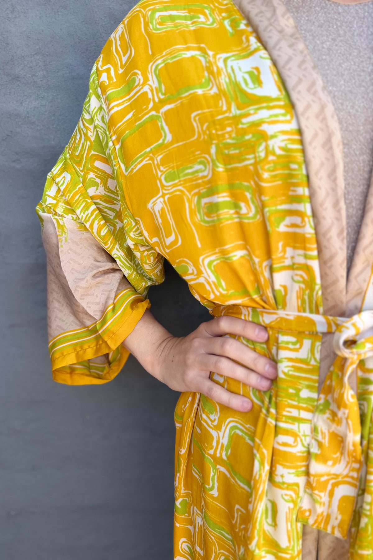 Upcycled Silk Sari Kimono In Golden Citrus