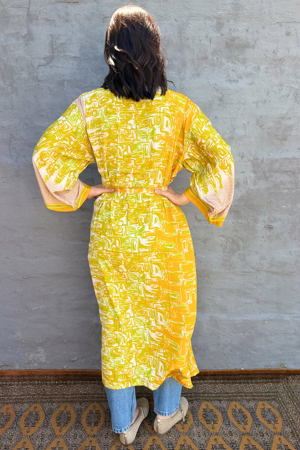 Upcycled Silk Sari Kimono In Golden Citrus