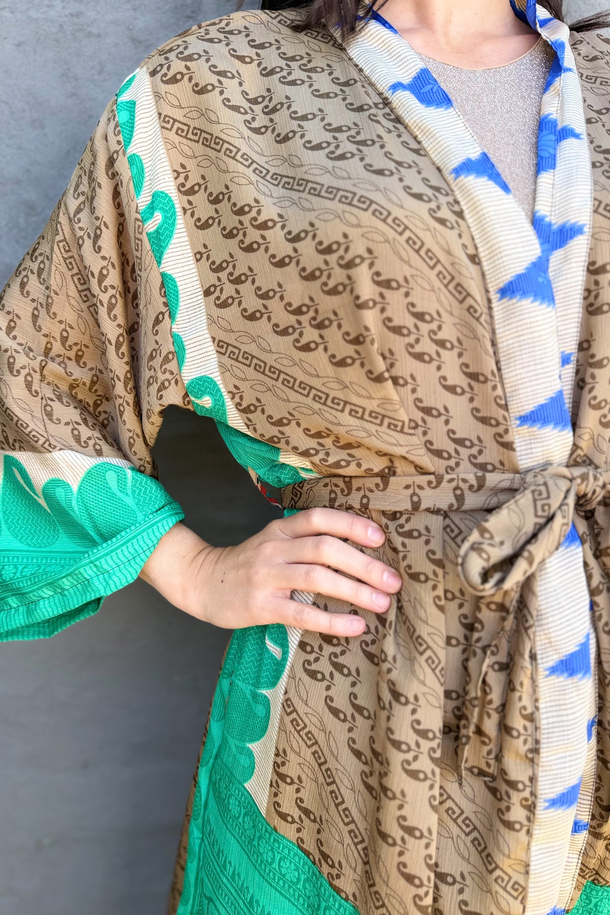 Upcycled Silk Sari Kimono In Cinnamon Apple