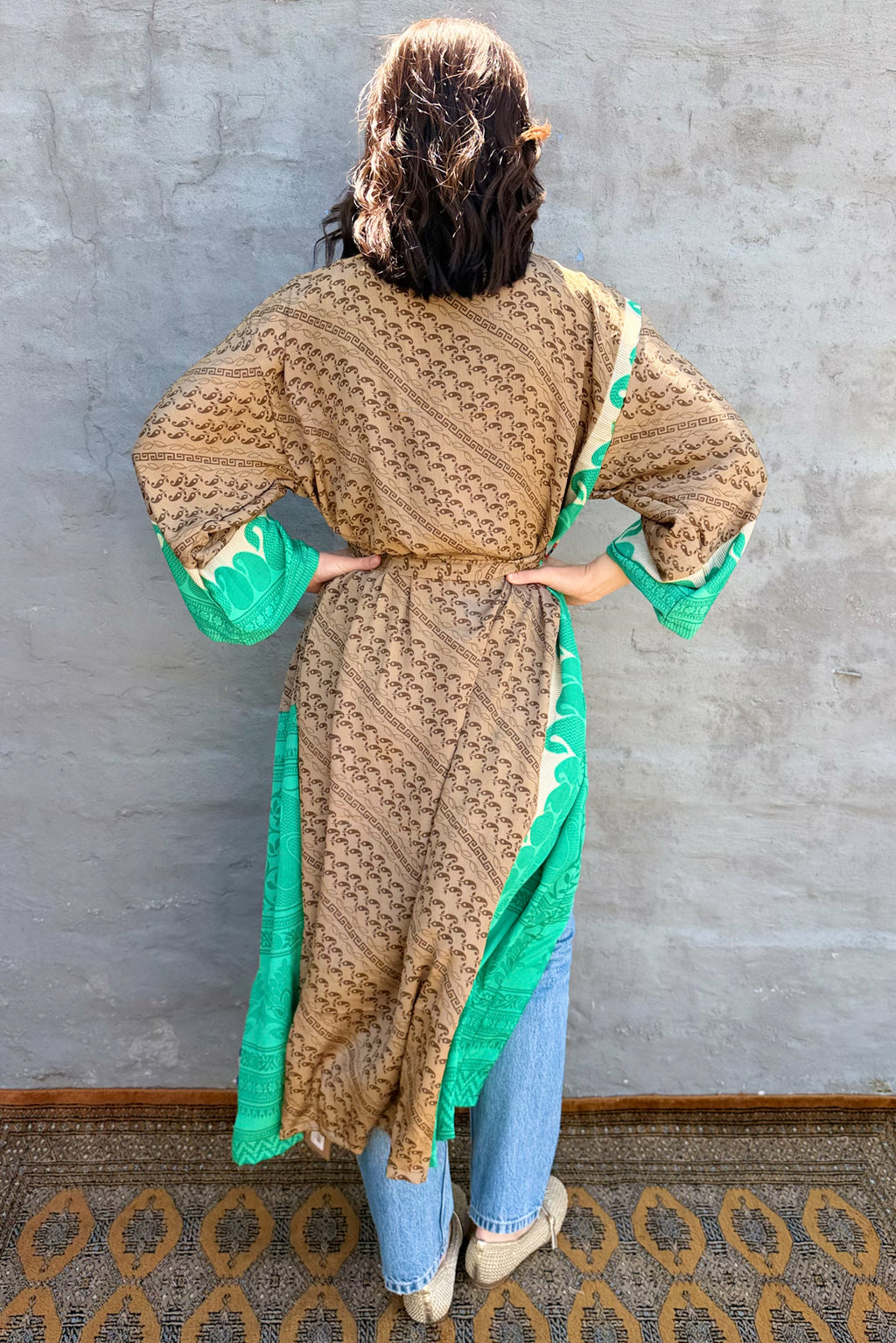 Upcycled Silk Sari Kimono In Cinnamon Apple