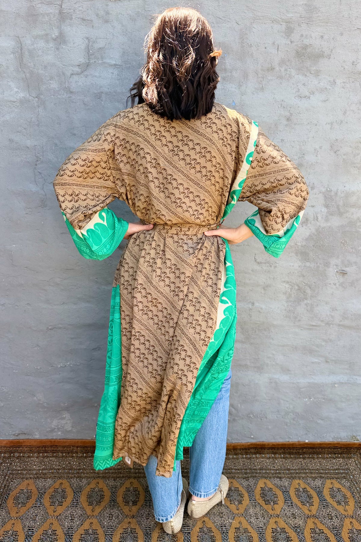 Upcycled Silk Sari Kimono In Cinnamon Apple