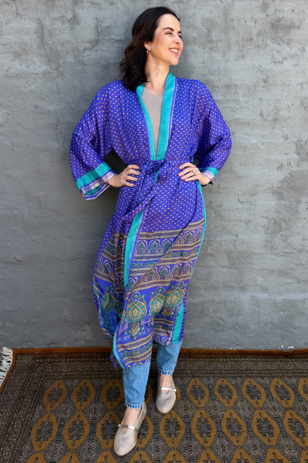 Upcycled Silk Sari Kimono In Purple Opulence