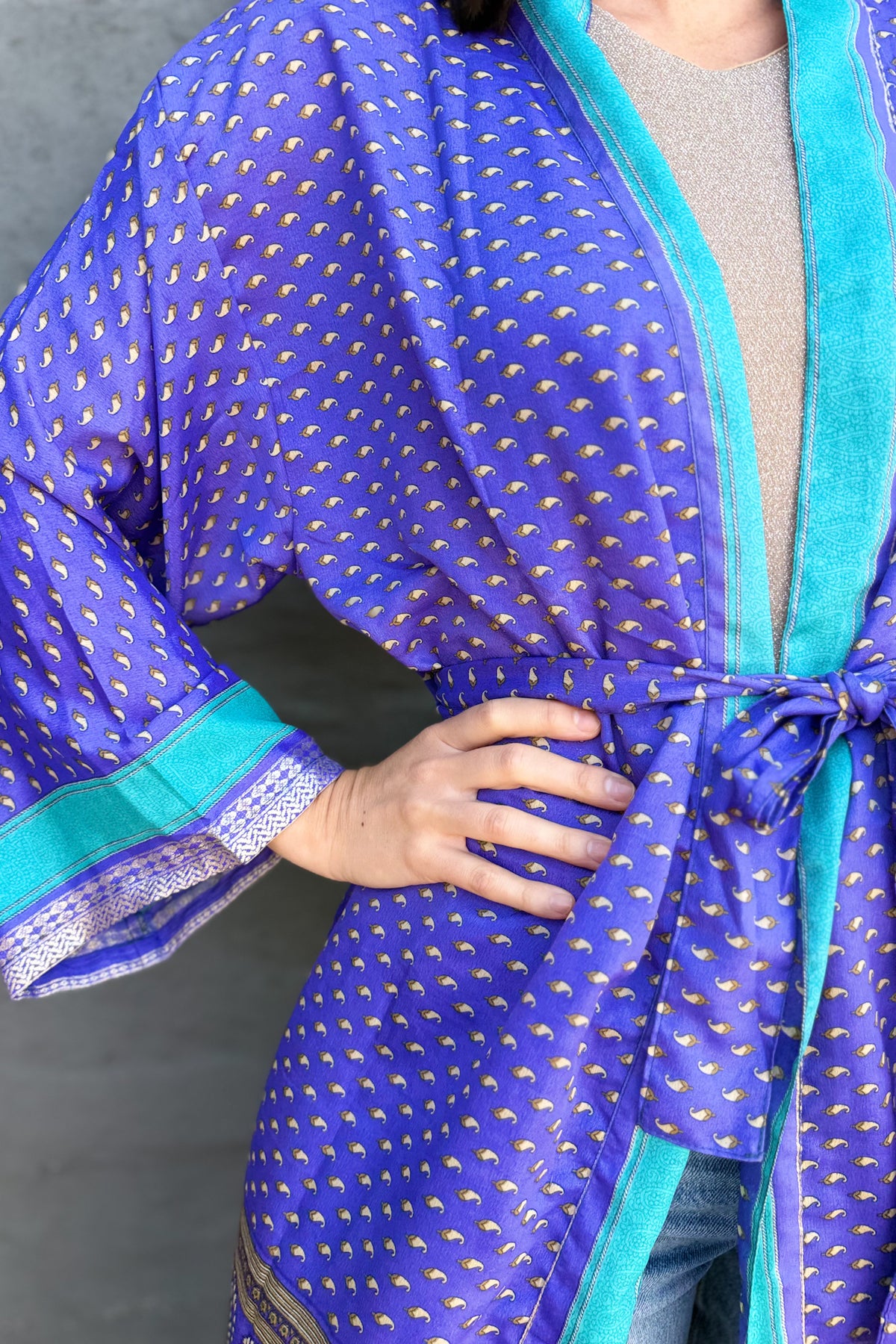 Upcycled Silk Sari Kimono In Purple Opulence