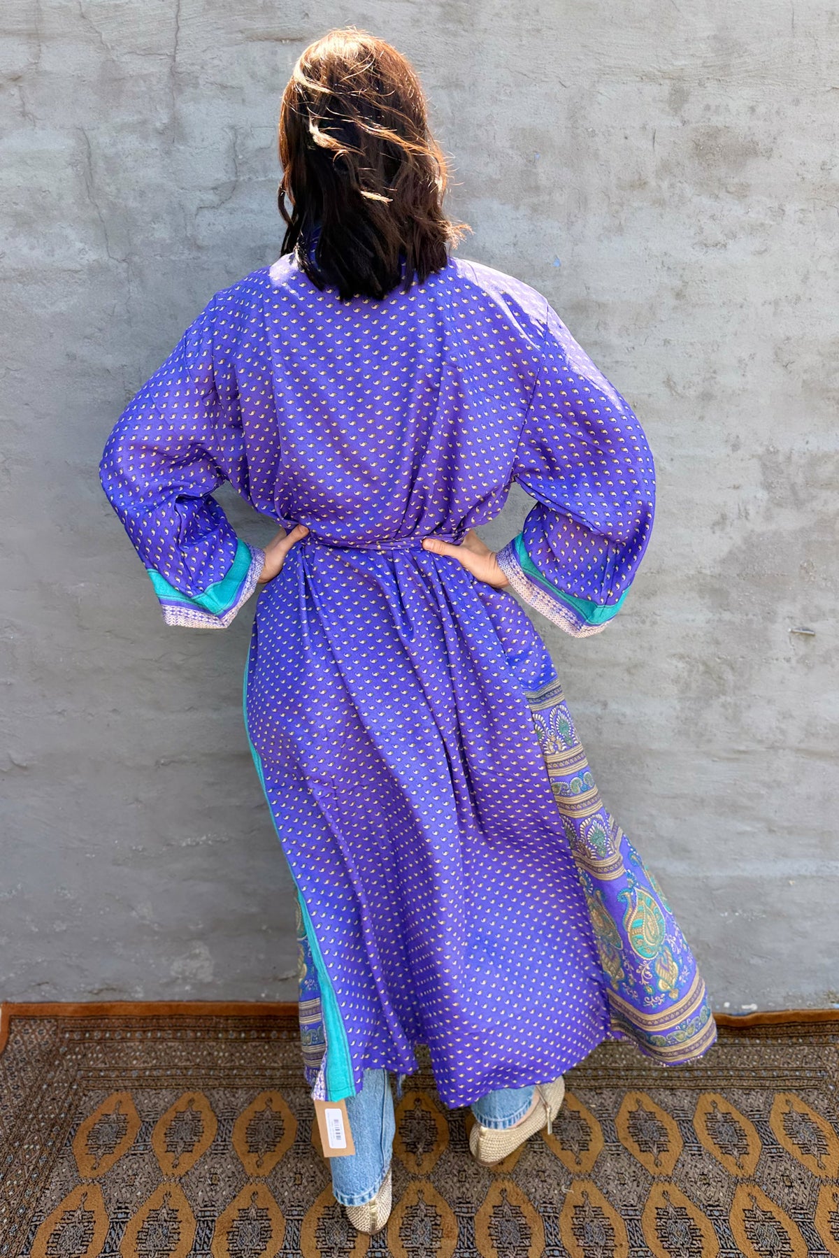 Upcycled Silk Sari Kimono In Purple Opulence