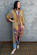 Upcycled Silk Sari Kimono In Golden Damask