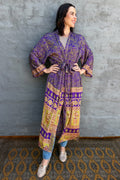 Upcycled Silk Sari Kimono In Purple Passionflower