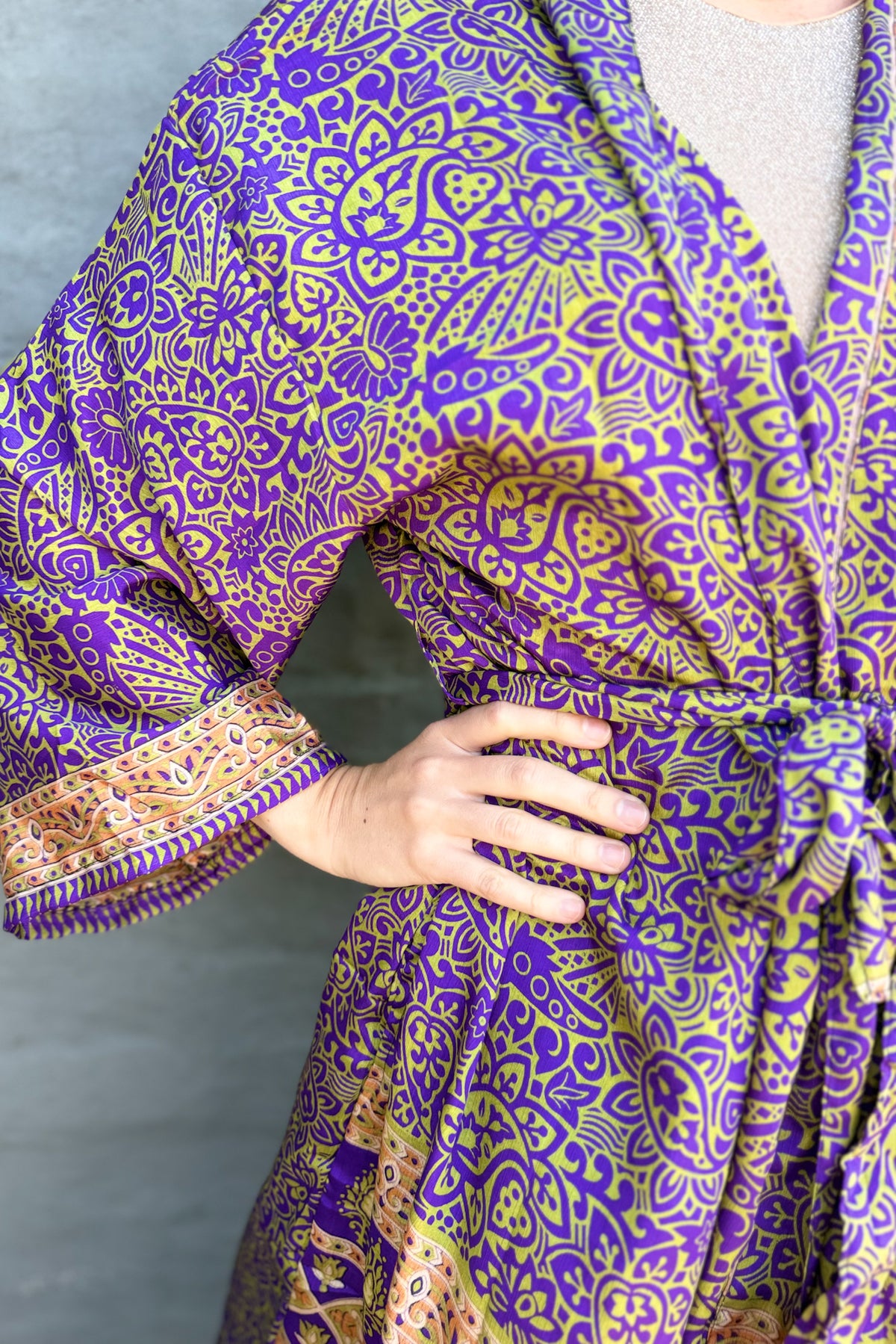 Upcycled Silk Sari Kimono In Purple Passionflower