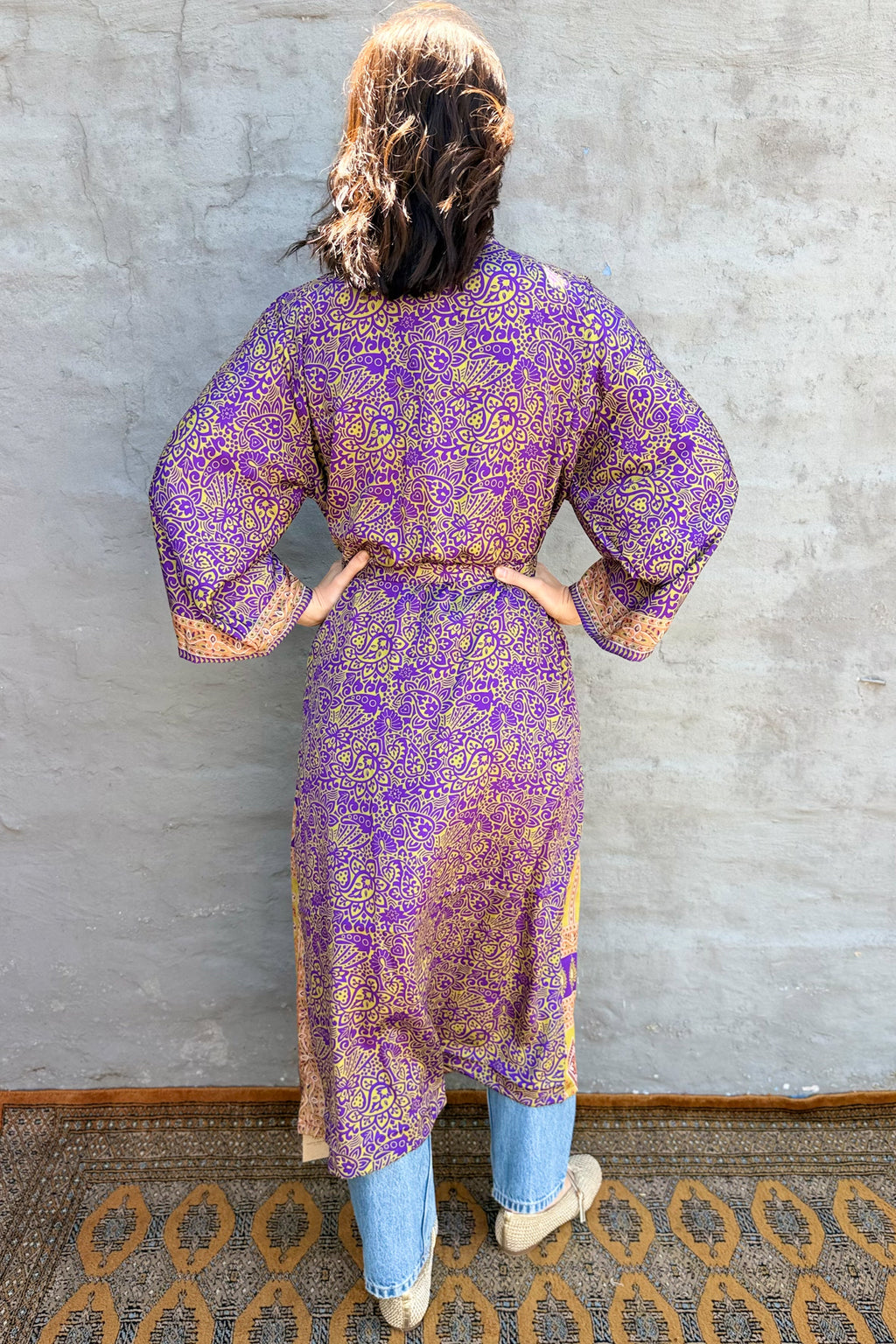 Upcycled Silk Sari Kimono In Purple Passionflower