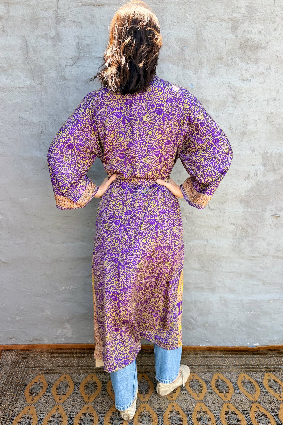 Upcycled Silk Sari Kimono In Purple Passionflower