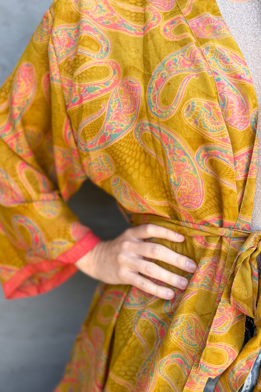 Upcycled Silk Sari Kimono In Mustard Magic