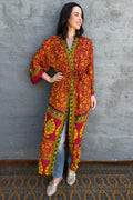 Upcycled Silk Sari Kimono In Scarlet Marigold