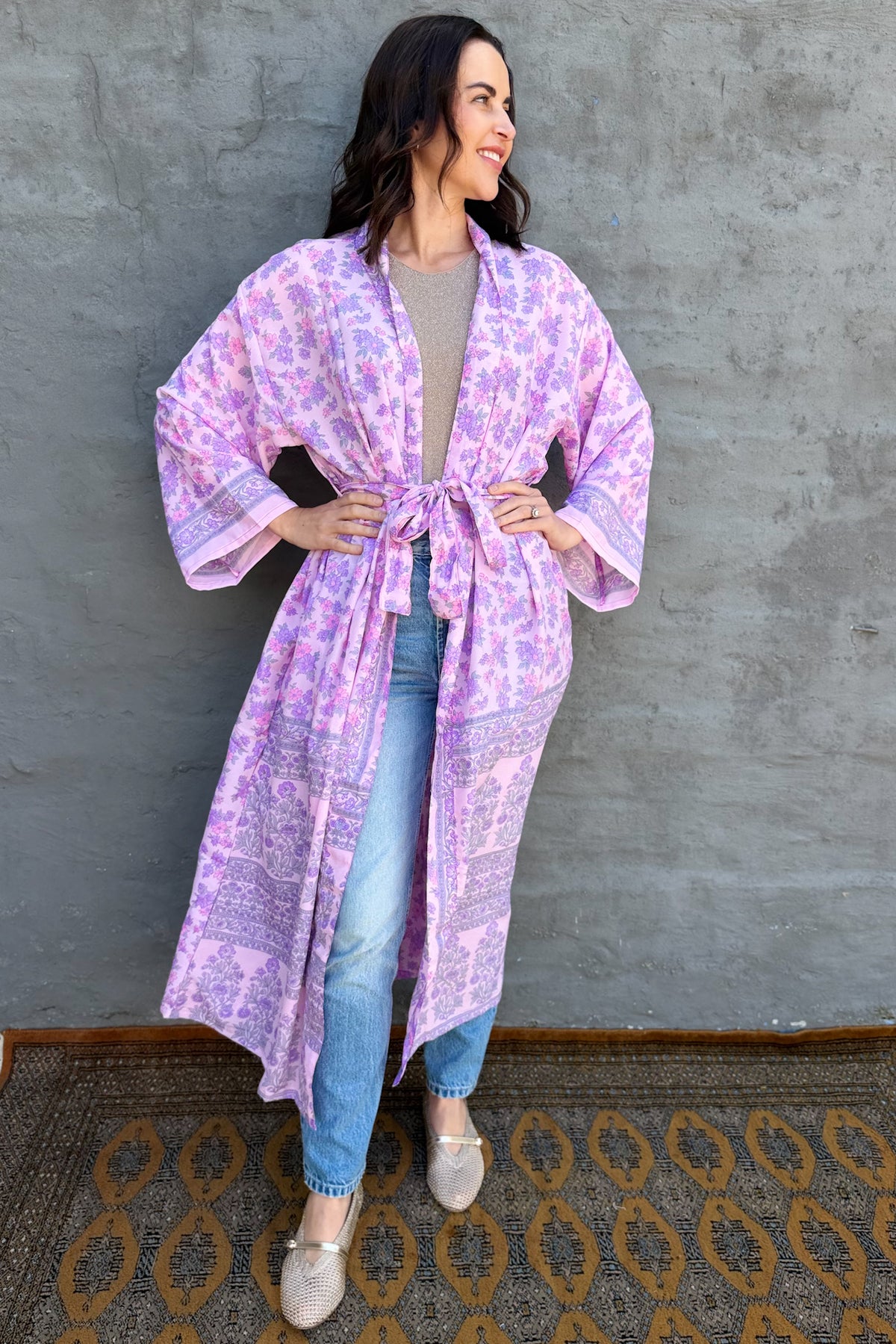 Upcycled Silk Sari Kimono In Vintage Lilac
