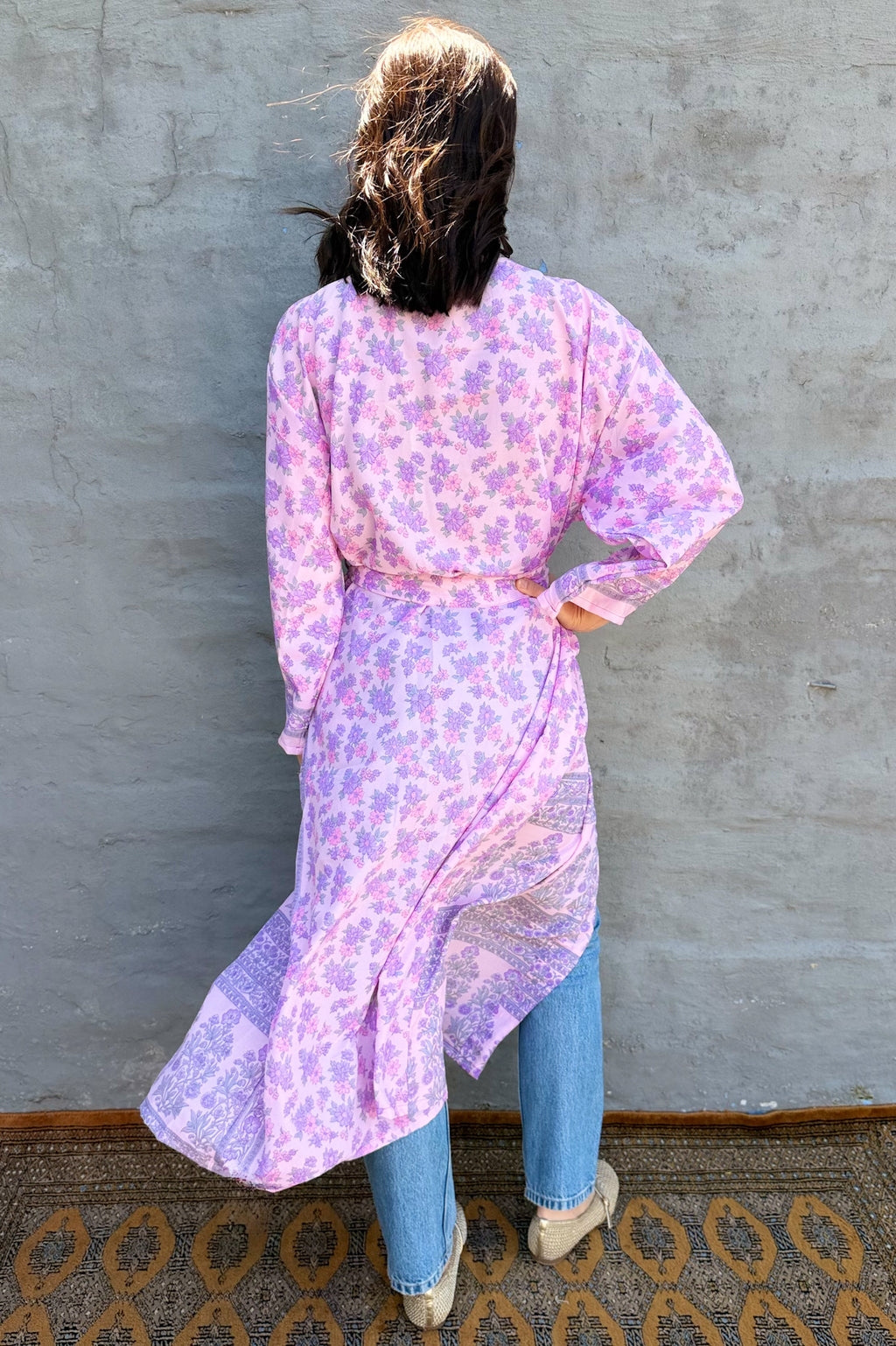 Upcycled Silk Sari Kimono In Vintage Lilac