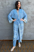 Upcycled Silk Sari Kimono In Blissful Blue