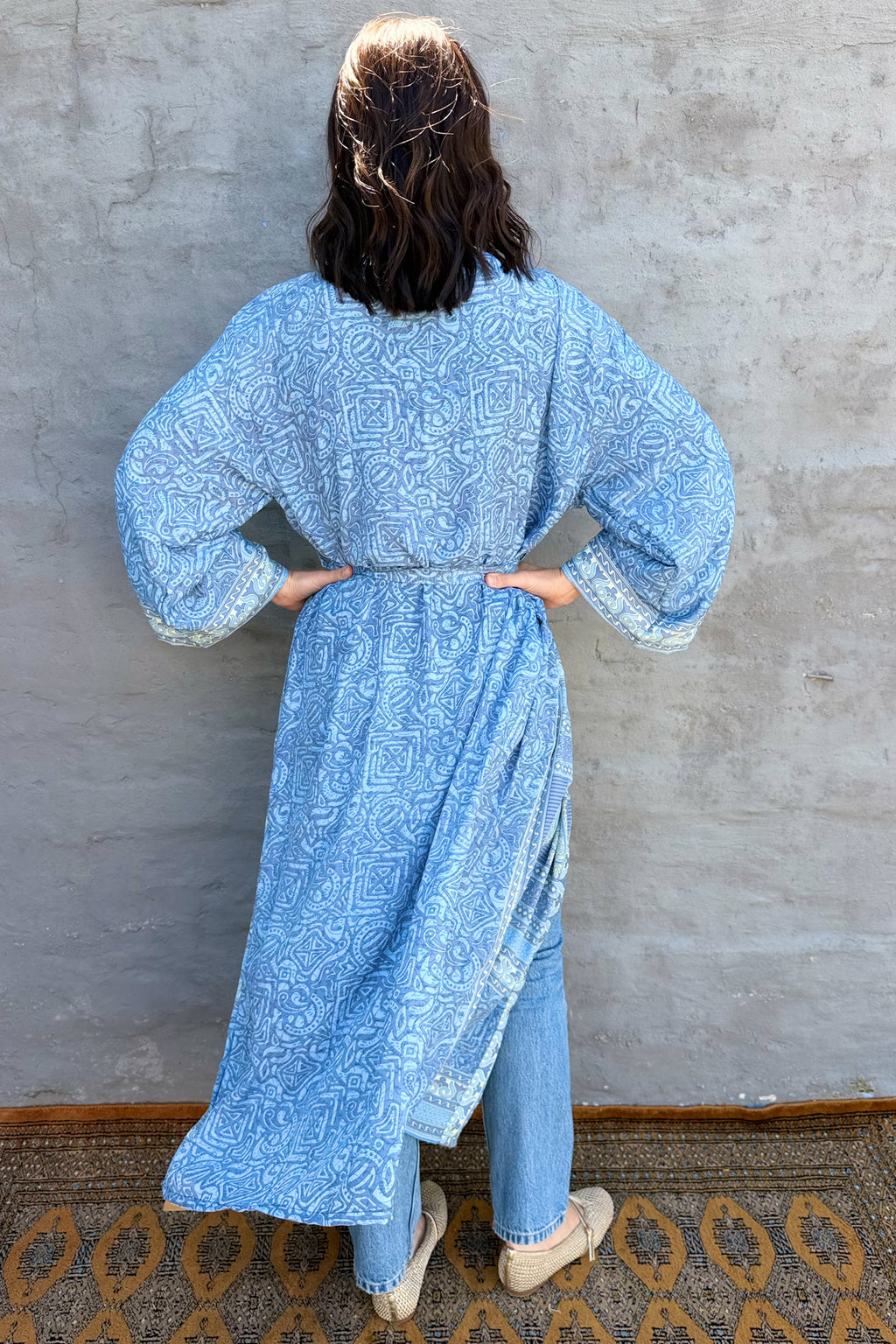 Upcycled Silk Sari Kimono In Blissful Blue