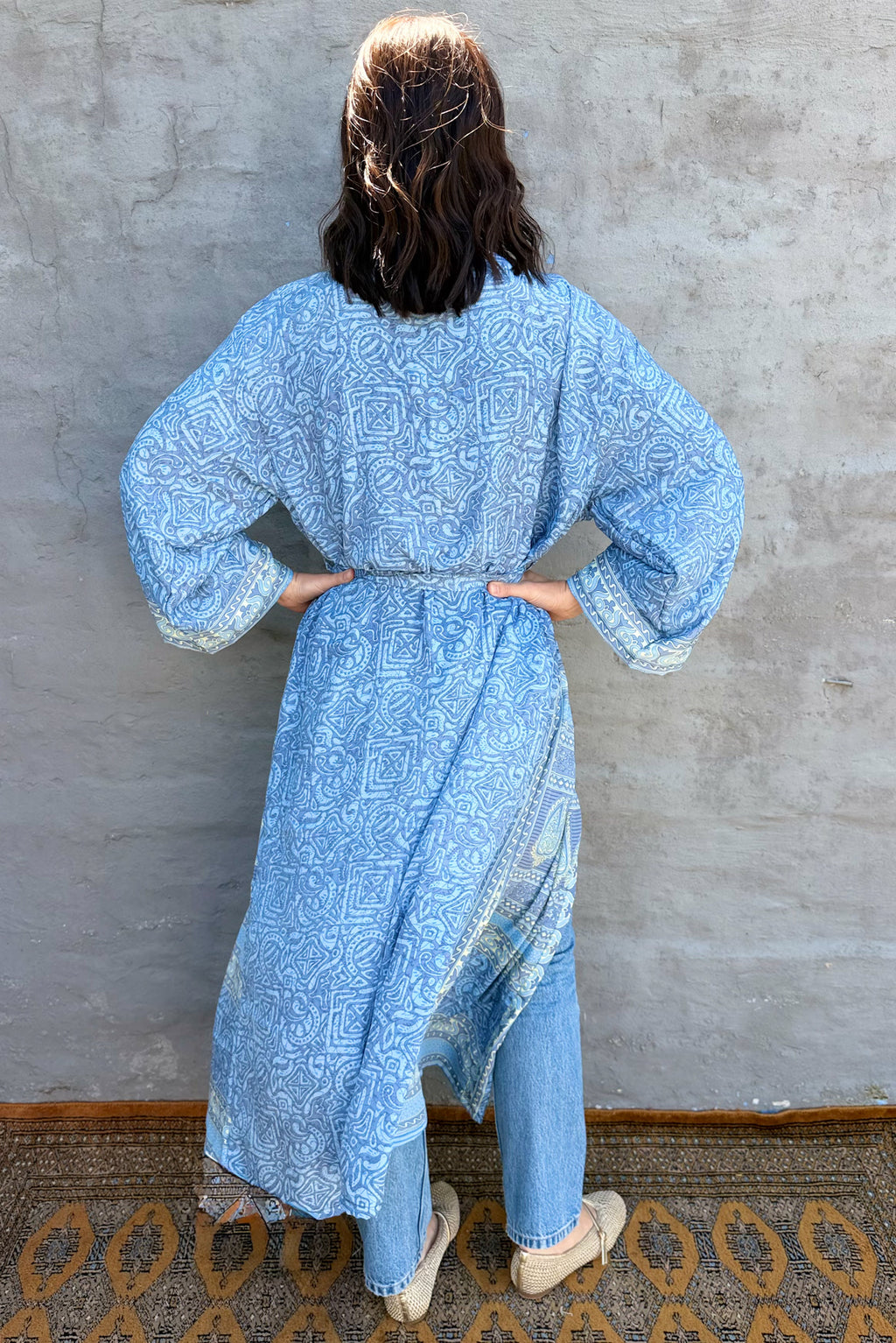 Upcycled Silk Sari Kimono In Blissful Blue
