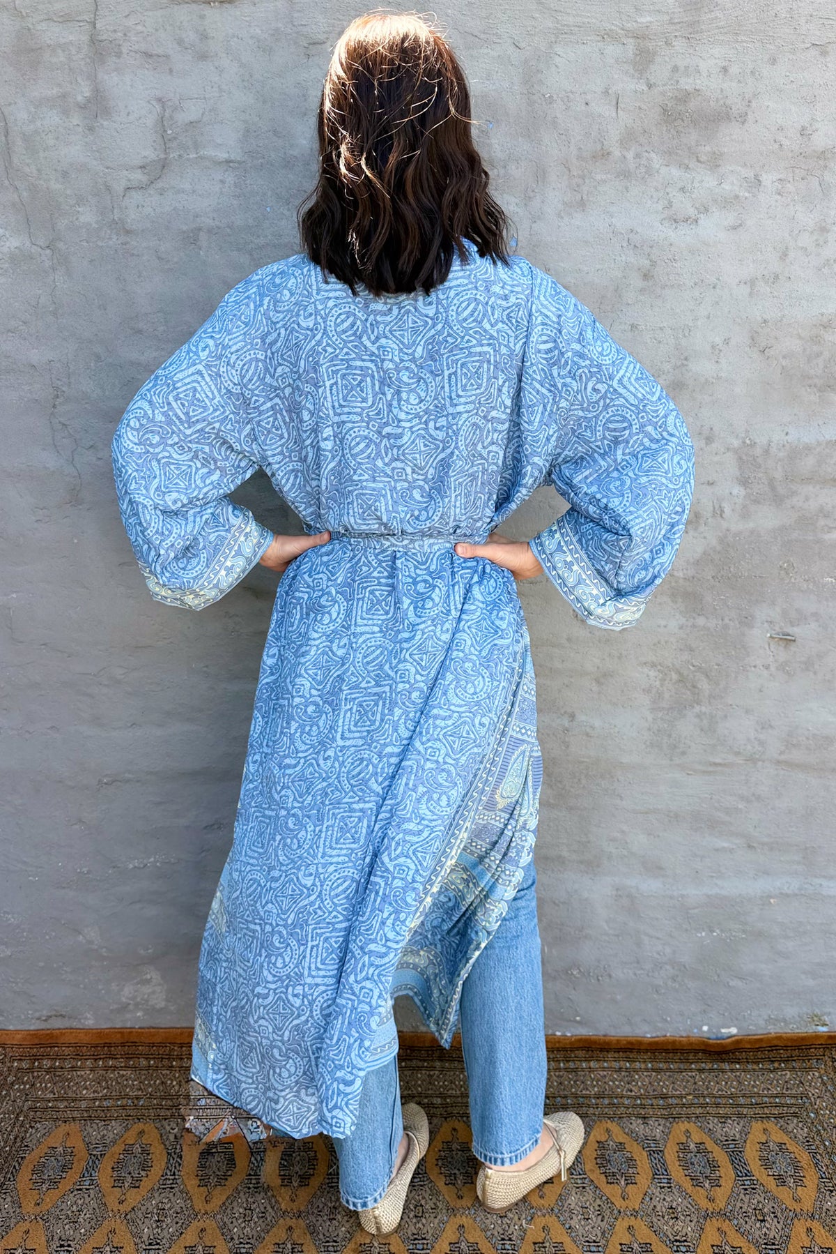 Upcycled Silk Sari Kimono In Blissful Blue
