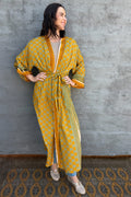 Upcycled Silk Sari Kimono In Golden Aqua