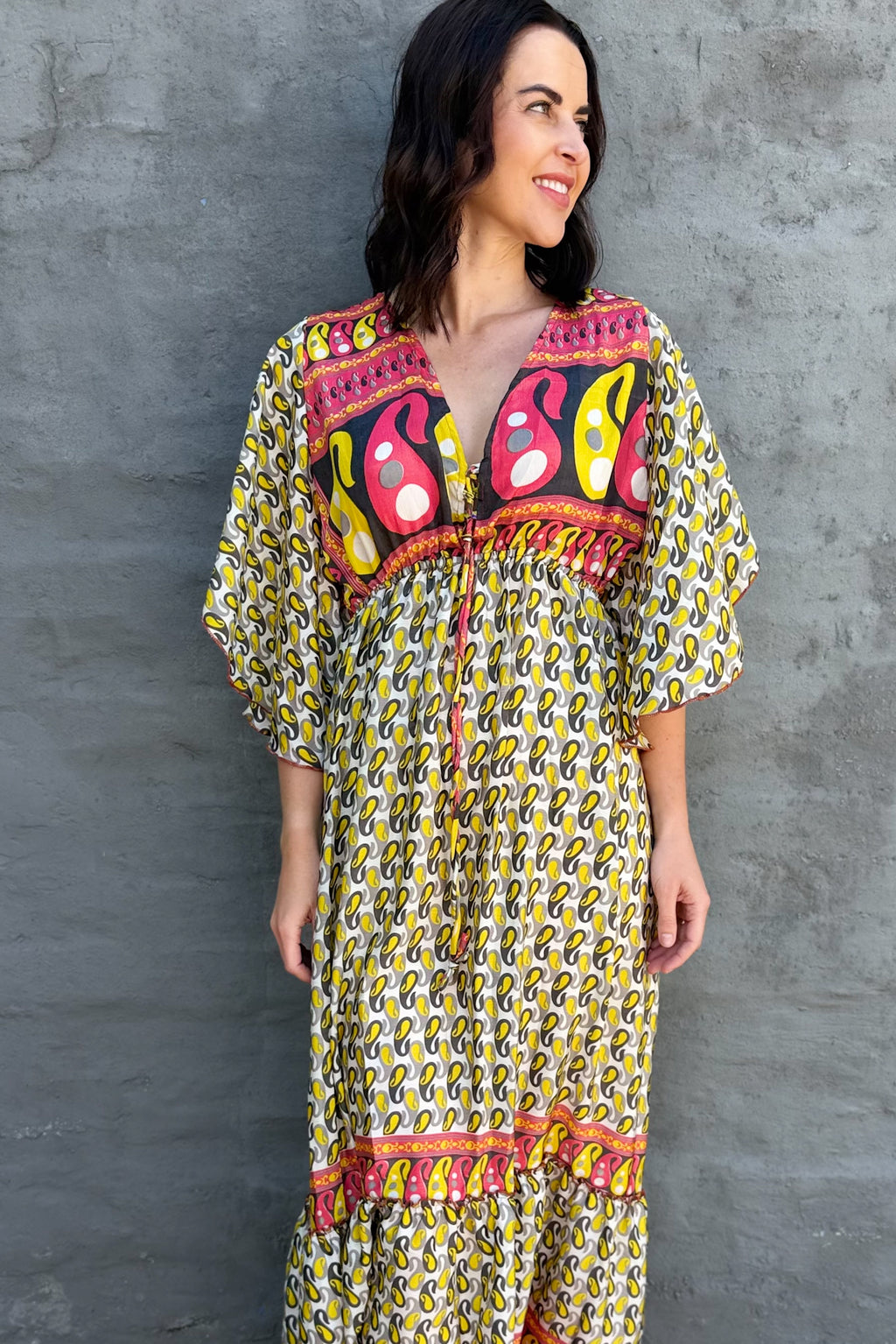 Aurora Dress In Lemon Paisley