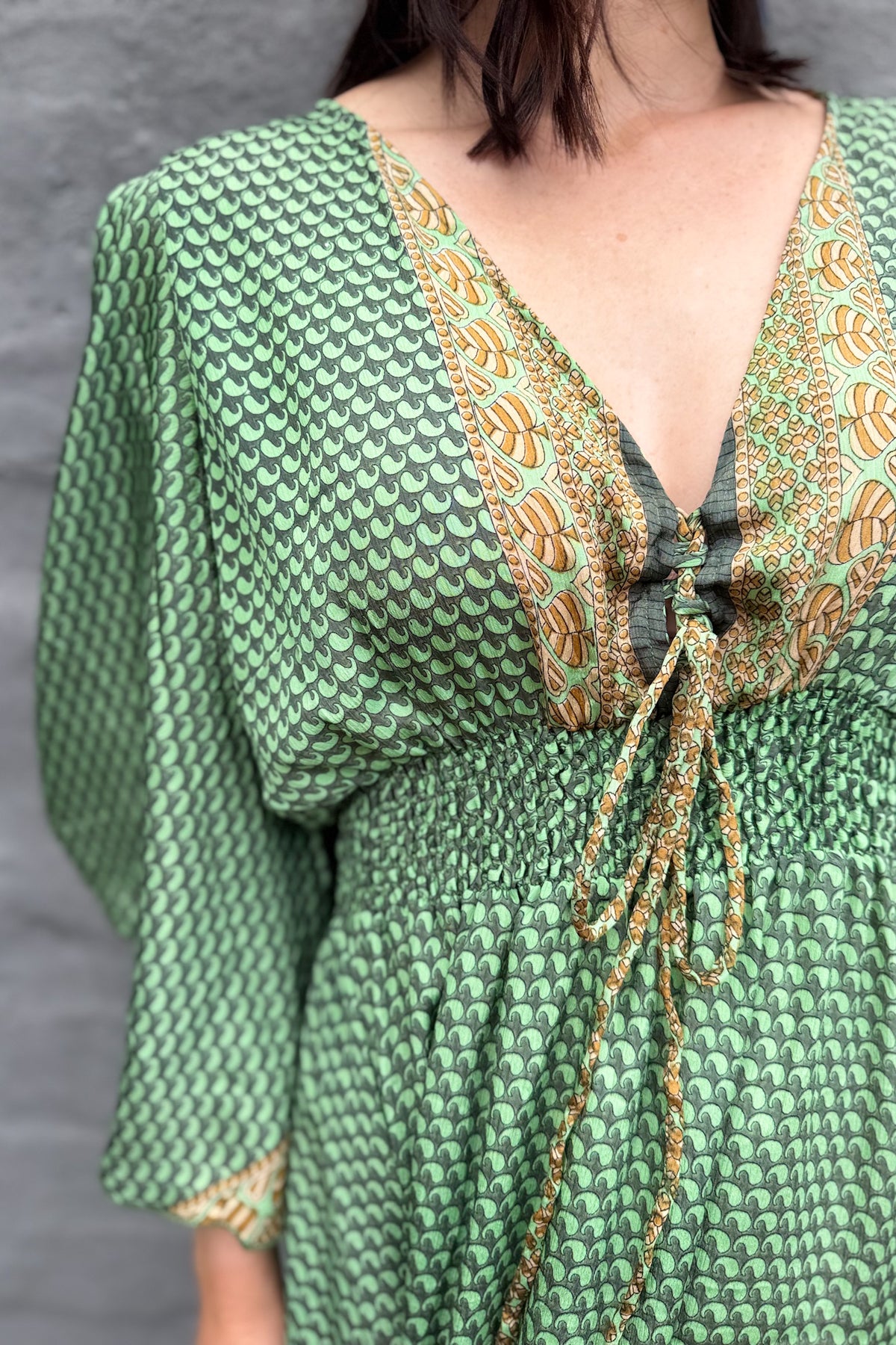 Aurora Dress In Pistachio Paisley