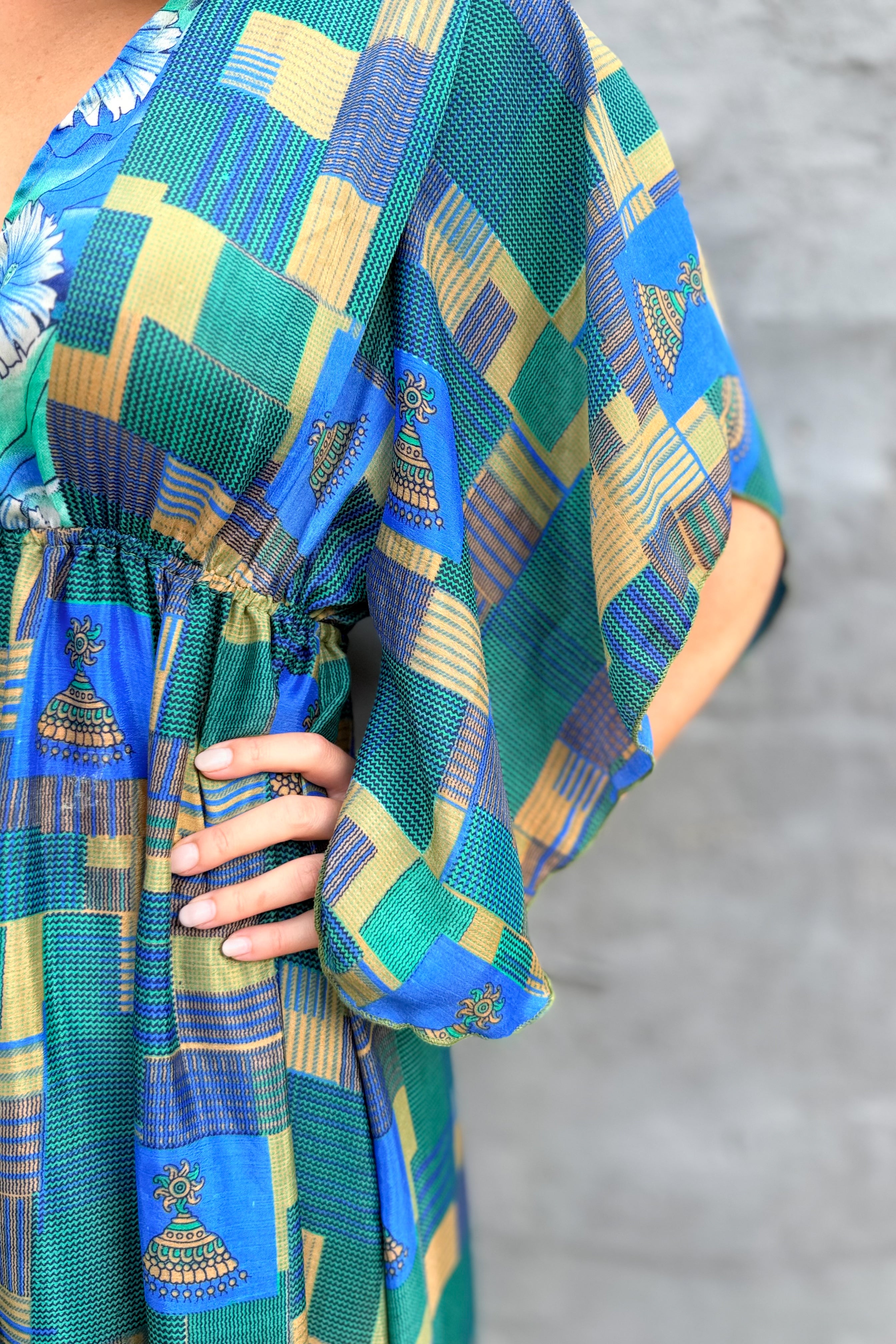 Aurora Dress In Blue Green Geometric