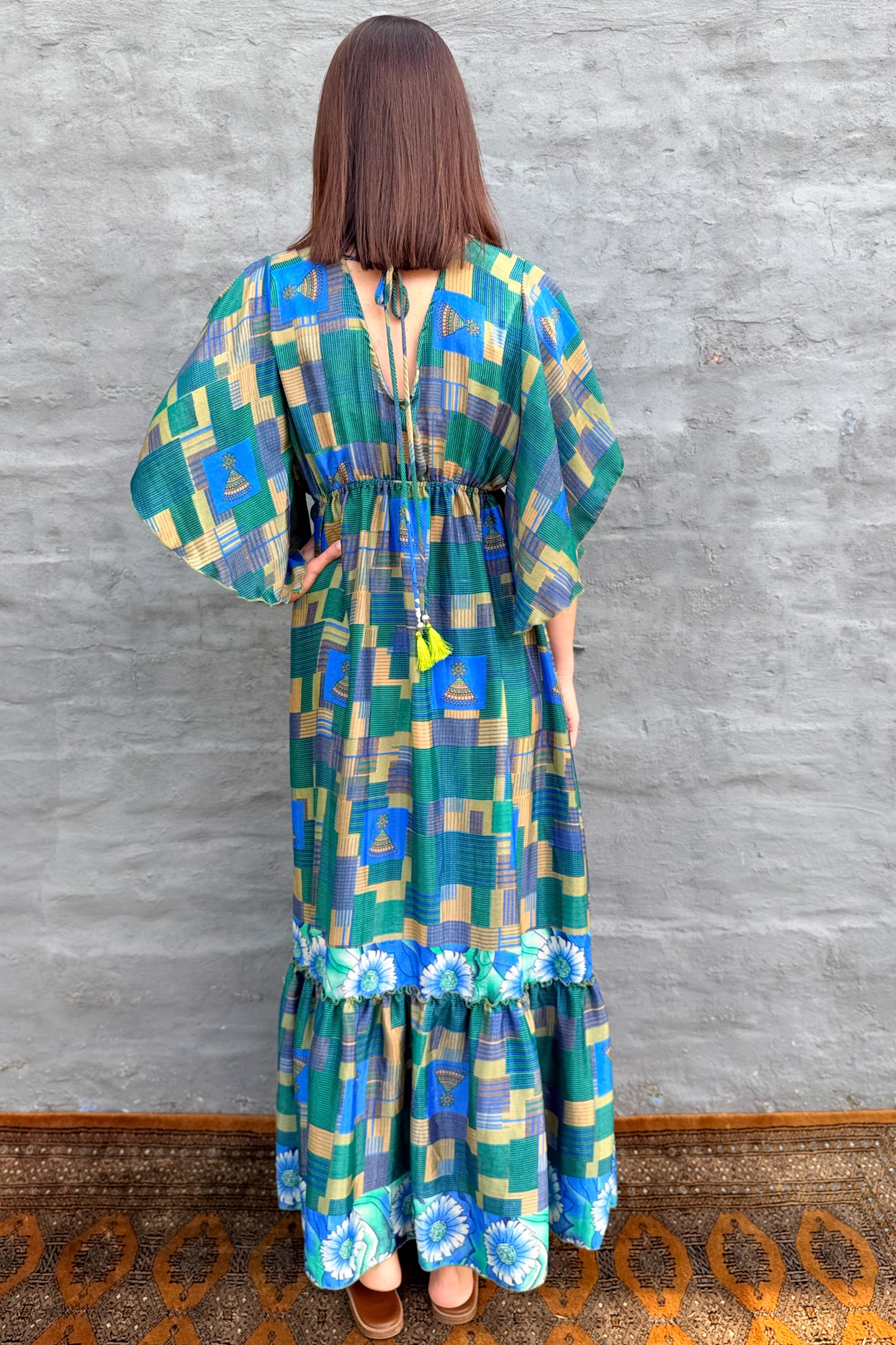 Aurora Dress In Blue Green Geometric