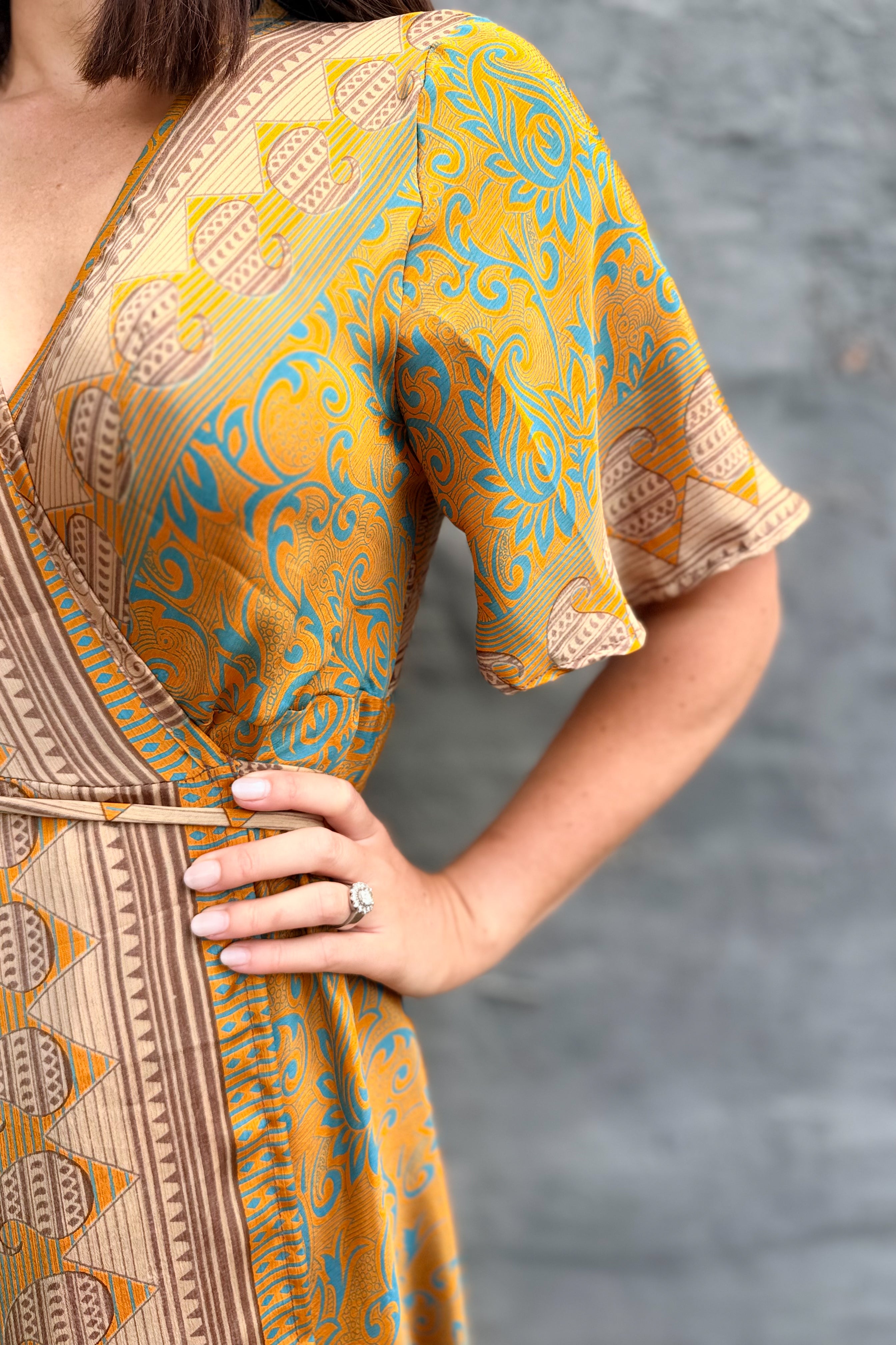 Ruth Wrap Dress In Golden Damask