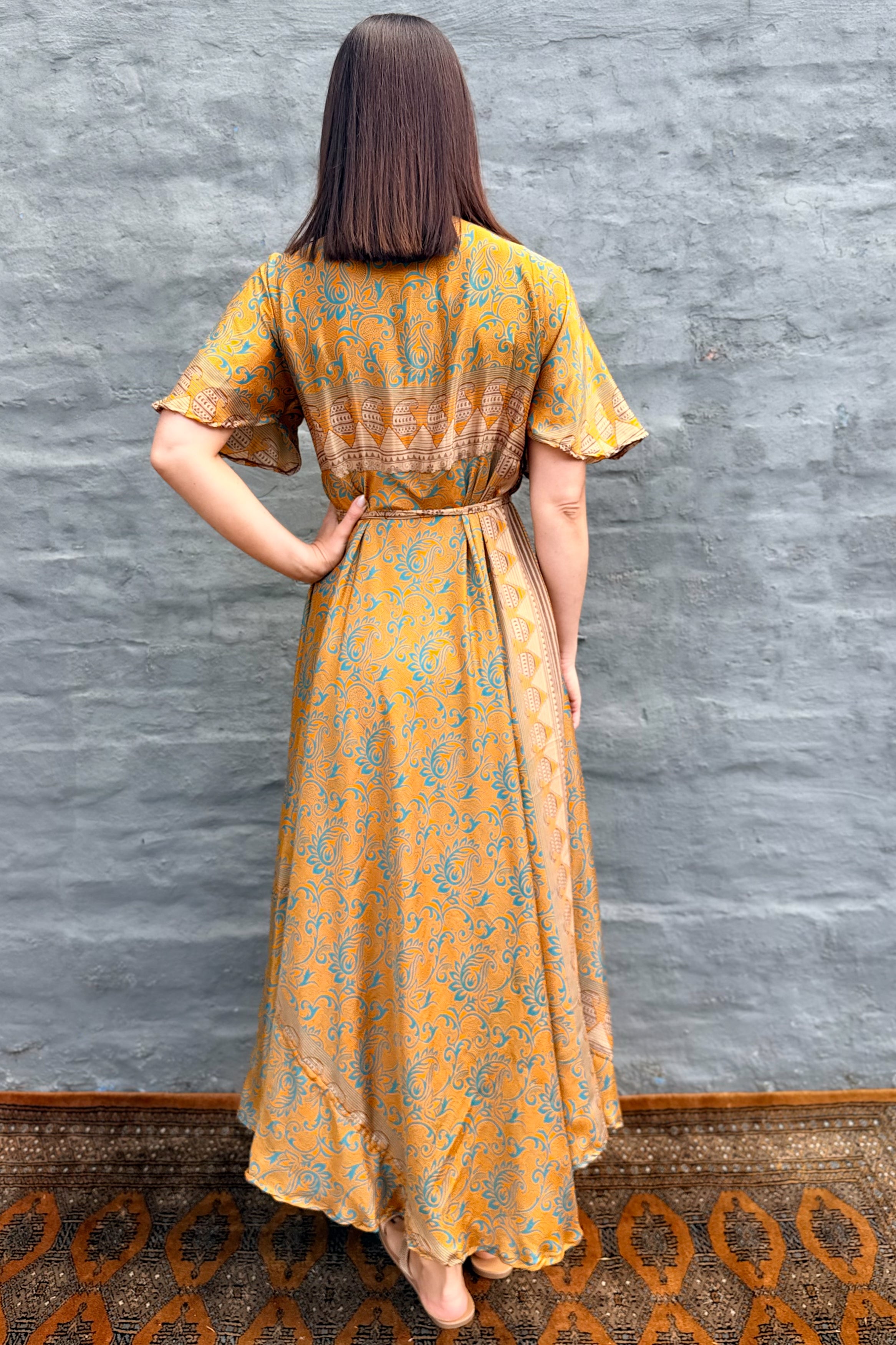 Ruth Wrap Dress In Golden Damask
