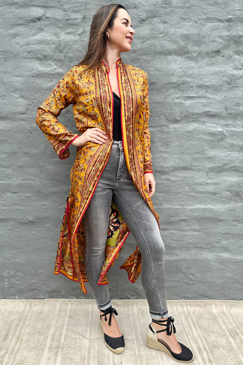 Upcycled Silk Sari Kimono In Glamorous Gold
