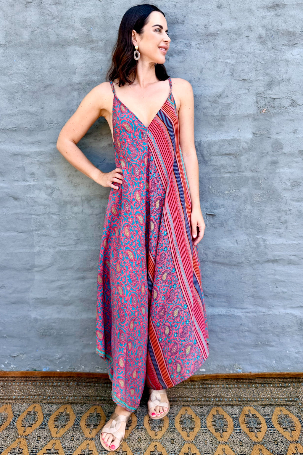 Jiya Jumpsuit In Salmon Paisley