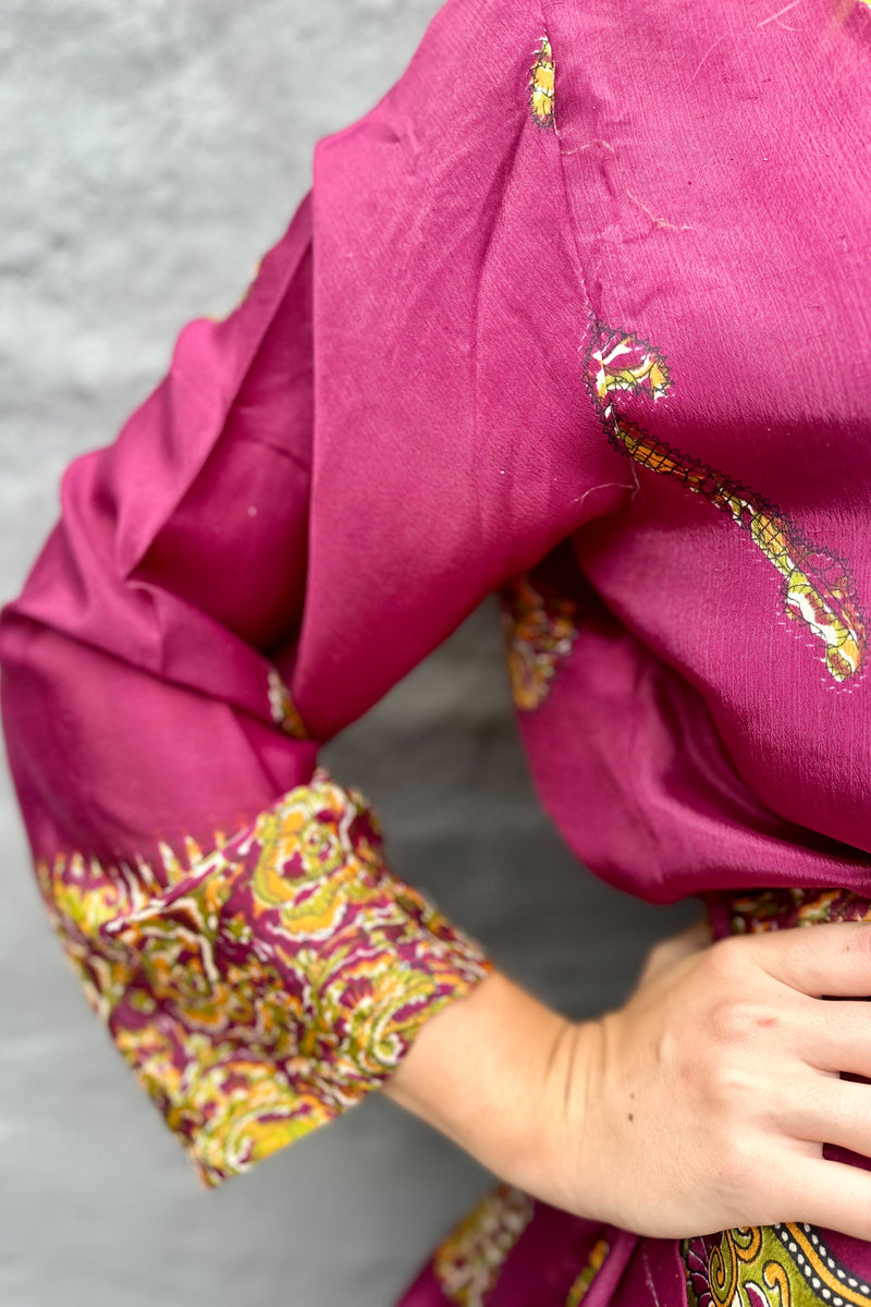 Upcycled Silk Sari Kimono In Plush Plum